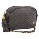 BALLY Chain Shoulder Bag Leather Gray Gold Tone Auth 196399A-1