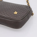 BALLY Chain Shoulder Bag Leather Gray Gold Tone Auth 196399A-10