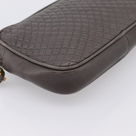 BALLY Chain Shoulder Bag Leather Gray Gold Tone Auth 196399A