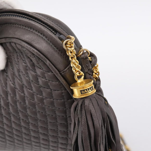 BALLY Chain Shoulder Bag Leather Gray Gold Tone Auth 196399A