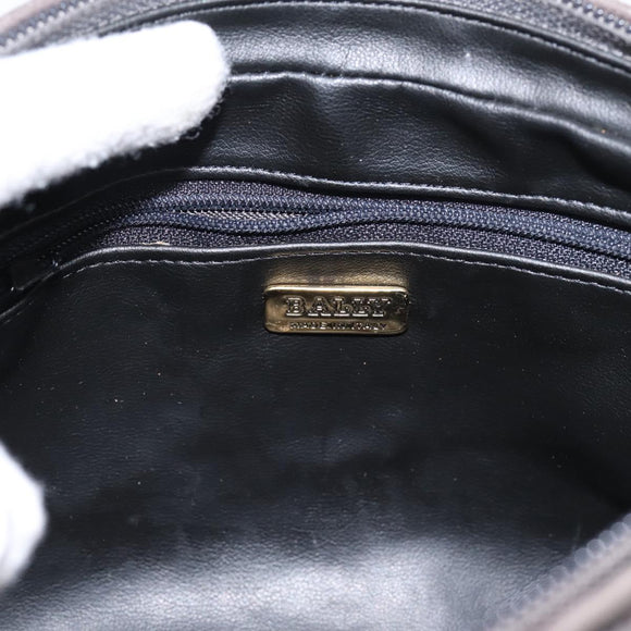 BALLY Chain Shoulder Bag Leather Gray Gold Tone Auth 196399A