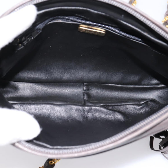 BALLY Chain Shoulder Bag Leather Gray Gold Tone Auth 196399A