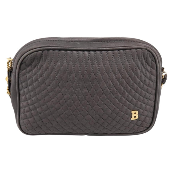 BALLY Chain Shoulder Bag Leather Gray Gold Tone Auth 196399A