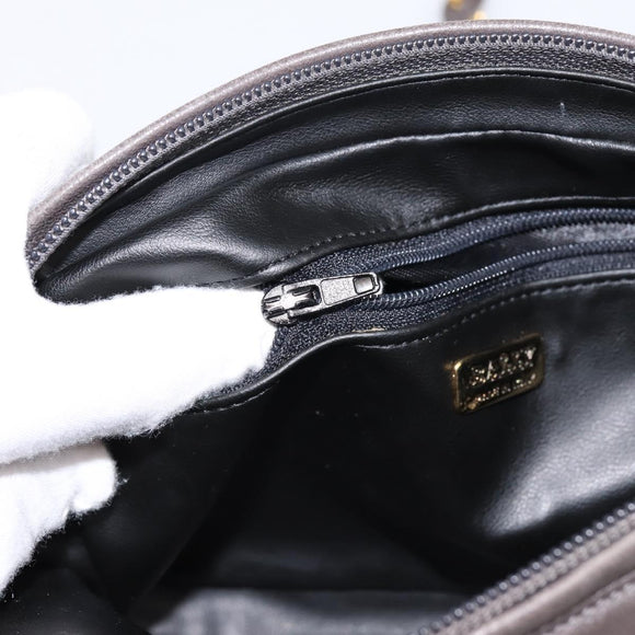 BALLY Chain Shoulder Bag Leather Gray Gold Tone Auth 196399A