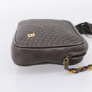 BALLY Chain Shoulder Bag Leather Gray Gold Tone Auth 196399A-5