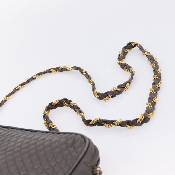 BALLY Chain Shoulder Bag Leather Gray Gold Tone Auth 196399A