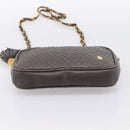 BALLY Chain Shoulder Bag Leather Gray Gold Tone Auth 196399A-9