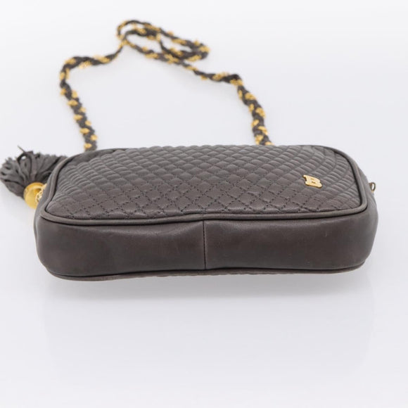 BALLY Chain Shoulder Bag Leather Gray Gold Tone Auth 196399A