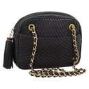 BALLY Chain Shoulder Bag Leather Black Gold Tone Auth 196400A-1