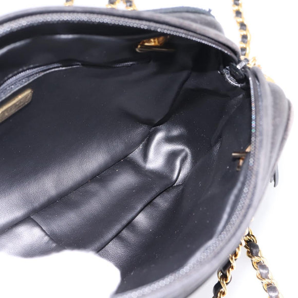 BALLY Chain Shoulder Bag Leather Black Gold Tone Auth 196400A