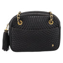 BALLY Chain Shoulder Bag Leather Black Gold Tone Auth 196400A-2