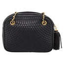 BALLY Chain Shoulder Bag Leather Black Gold Tone Auth 196400A-3