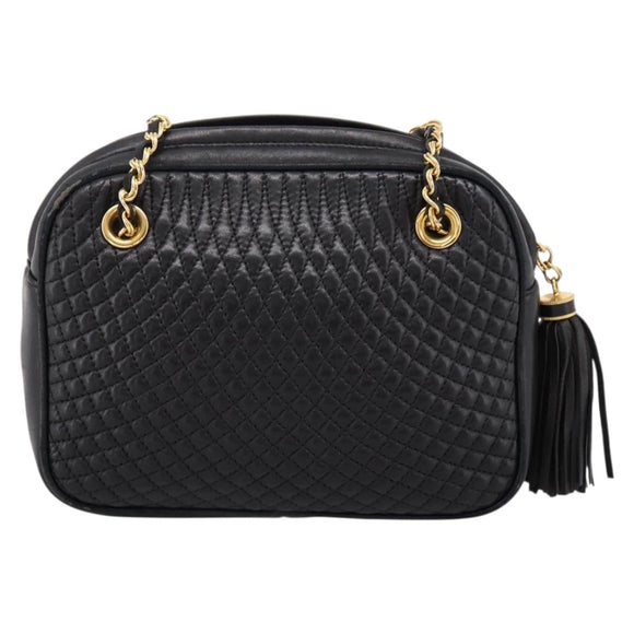 BALLY Chain Shoulder Bag Leather Black Gold Tone Auth 196400A