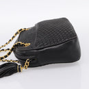 BALLY Chain Shoulder Bag Leather Black Gold Tone Auth 196400A-4