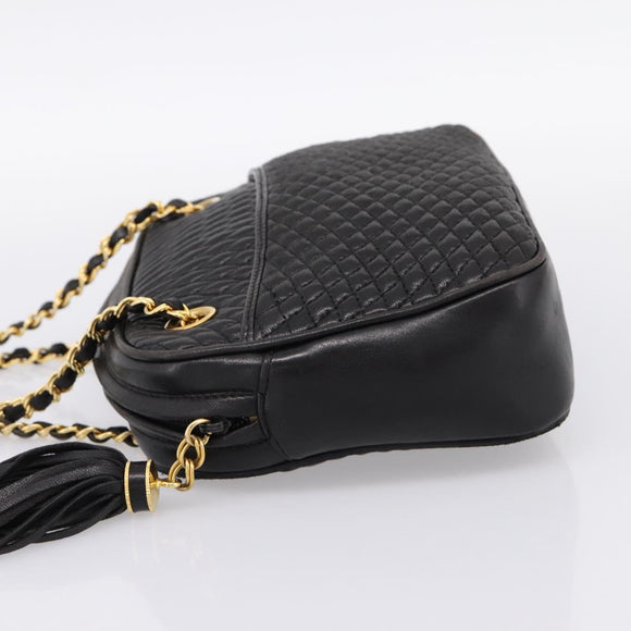 BALLY Chain Shoulder Bag Leather Black Gold Tone Auth 196400A