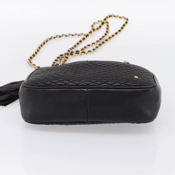 BALLY Chain Shoulder Bag Leather Black Gold Tone Auth 196400A