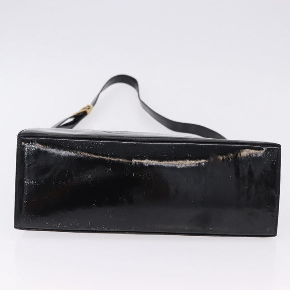 Salvatore Ferragamo Hand Bag Patent 2way Black Gold Tone Auth 196403
