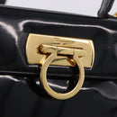 Salvatore Ferragamo Hand Bag Patent 2way Black Gold Tone Auth 196403-21