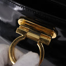 Salvatore Ferragamo Hand Bag Patent 2way Black Gold Tone Auth 196403-10