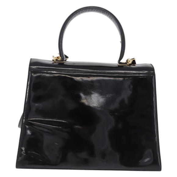 Salvatore Ferragamo Hand Bag Patent 2way Black Gold Tone Auth 196403