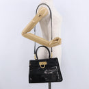 Salvatore Ferragamo Hand Bag Patent 2way Black Gold Tone Auth 196403-30