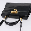 Salvatore Ferragamo Hand Bag Patent 2way Black Gold Tone Auth 196403-14