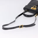 Salvatore Ferragamo Hand Bag Patent 2way Black Gold Tone Auth 196403-8