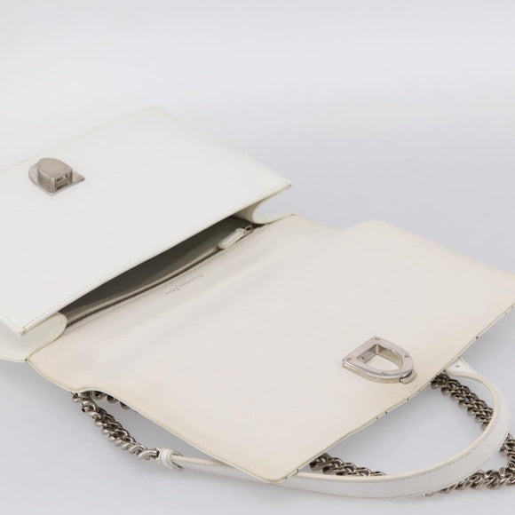 Christian Dior Diorama Chain Shoulder Bag Leather White Silver Auth 196404A