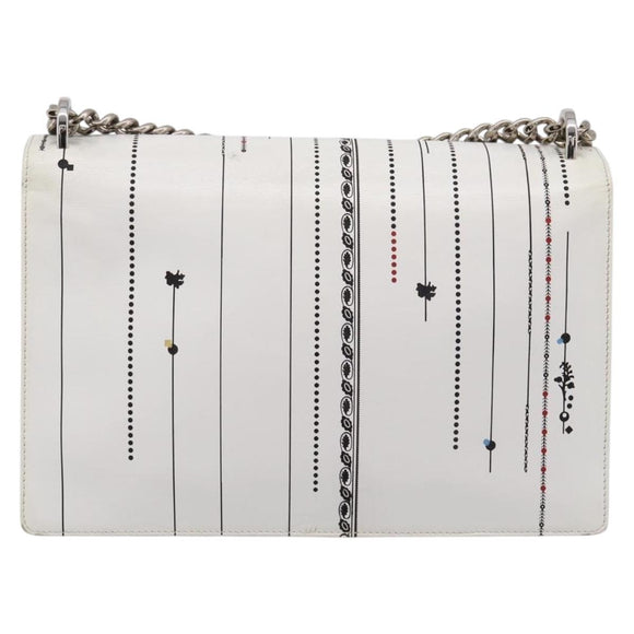 Christian Dior Diorama Chain Shoulder Bag Leather White Silver Auth 196404A
