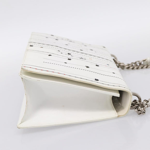 Christian Dior Diorama Chain Shoulder Bag Leather White Silver Auth 196404A