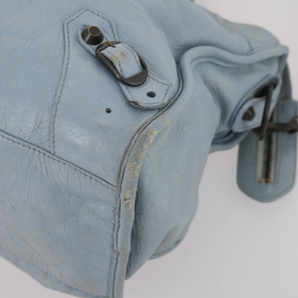 BALENCIAGA The City Hand Bag Leather 2way Light Blue Gold 115478 Auth 196406