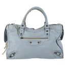 BALENCIAGA The City Hand Bag Leather 2way Light Blue Gold 115478 Auth 196406-2