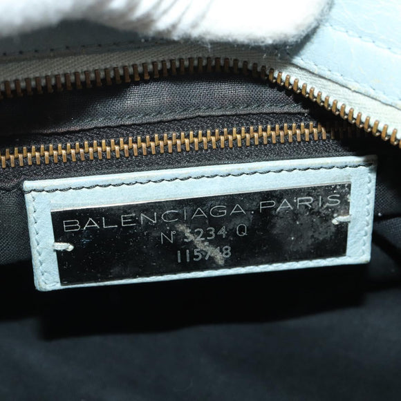BALENCIAGA The City Hand Bag Leather 2way Light Blue Gold 115478 Auth 196406