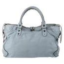 BALENCIAGA The City Hand Bag Leather 2way Light Blue Gold 115478 Auth 196406-3