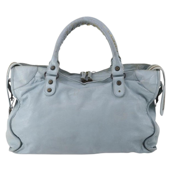 BALENCIAGA The City Hand Bag Leather 2way Light Blue Gold 115478 Auth 196406