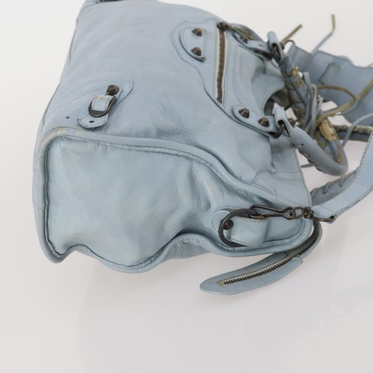 BALENCIAGA The City Hand Bag Leather 2way Light Blue Gold 115478
