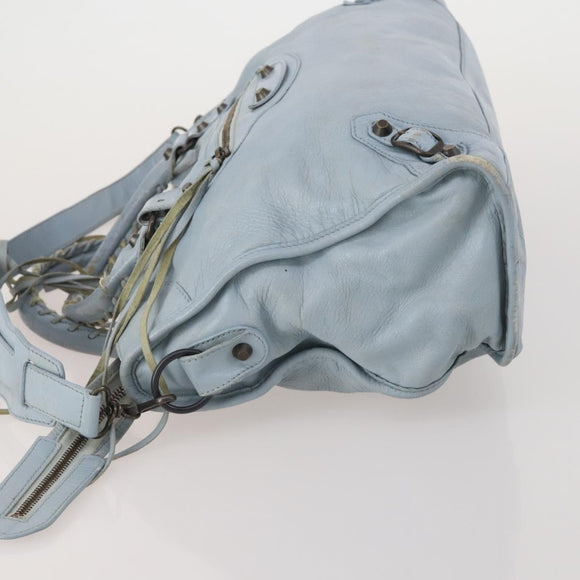 BALENCIAGA The City Hand Bag Leather 2way Light Blue Gold 115478 Auth 196406