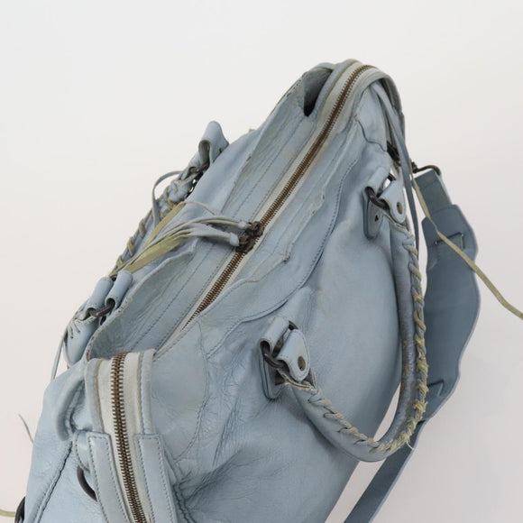 BALENCIAGA The City Hand Bag Leather 2way Light Blue Gold 115478 Auth 196406