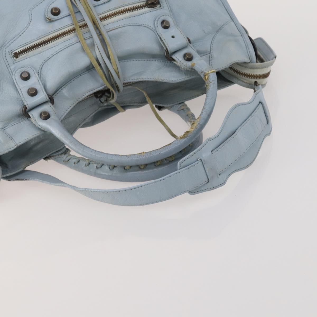 BALENCIAGA The City Hand Bag Leather 2way Light Blue Gold 115478