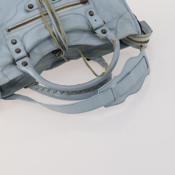 BALENCIAGA The City Hand Bag Leather 2way Light Blue Gold 115478 Auth 196406
