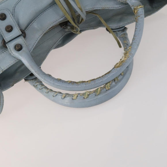 BALENCIAGA The City Hand Bag Leather 2way Light Blue Gold 115478 Auth 196406