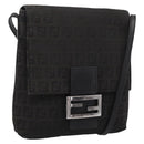 FENDI Zucchino Canvas Mamma Baguette Shoulder Bag Black 8BT075 Auth 196407A-1