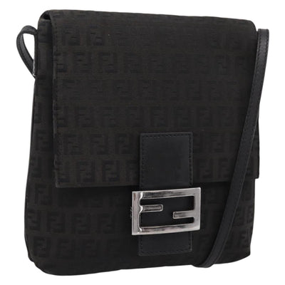 FENDI Zucchino Canvas Mamma Baguette Shoulder Bag Black 8BT075 Auth 196407A