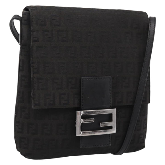 FENDI Zucchino Canvas Mamma Baguette Shoulder Bag Black 8BT075 Auth 196407A