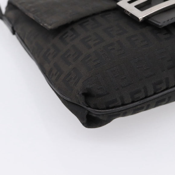 FENDI Zucchino Canvas Mamma Baguette Shoulder Bag Black 8BT075 Auth 196407A