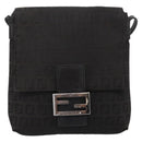 FENDI Zucchino Canvas Mamma Baguette Shoulder Bag Black 8BT075 Auth 196407A-13