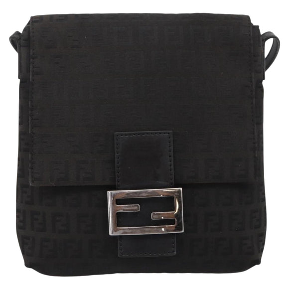 FENDI Zucchino Canvas Mamma Baguette Shoulder Bag Black 8BT075 Auth 196407A