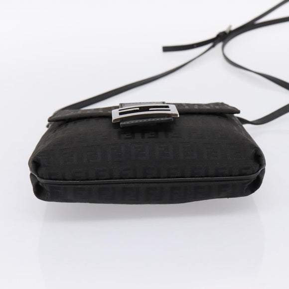 FENDI Zucchino Canvas Mamma Baguette Shoulder Bag Black 8BT075 Auth 196407A