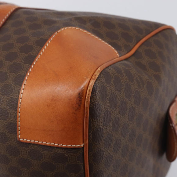 CELINE Macadam Boston Bag PVC Leather Brown Gold Tone Auth 196408A