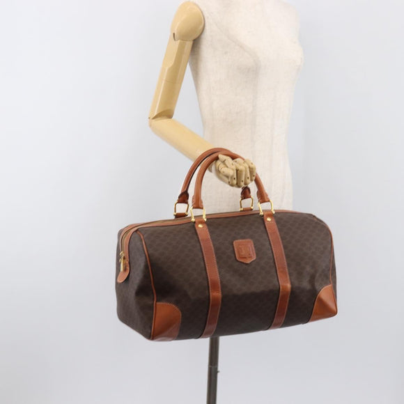 CELINE Macadam Boston Bag PVC Leather Brown Gold Tone Auth 196408A